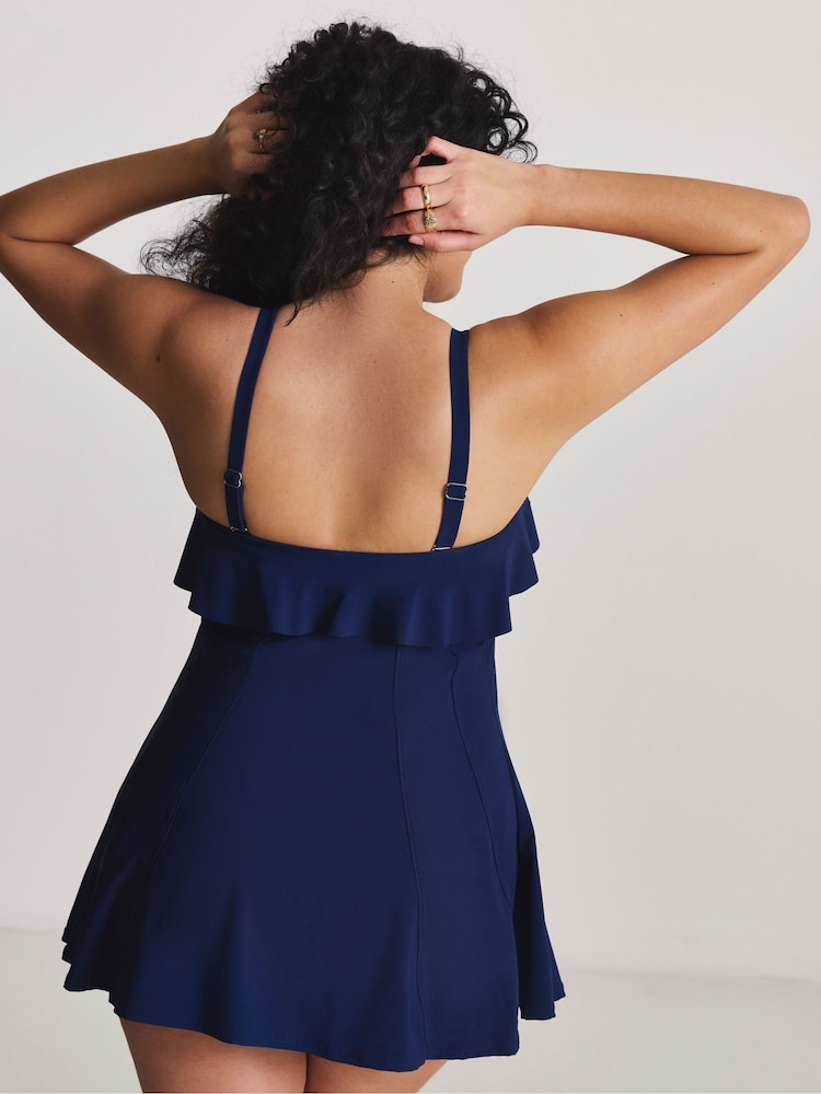 Simply Be Blue Ruffle Bandeau Swimdress - Image 2 of 4