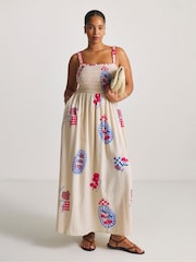 Simply Be White Dolce Vita Shirred Midi Beach Dress - Image 1 of 4