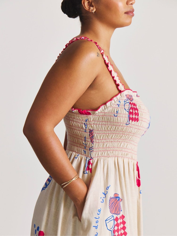 Simply Be White Dolce Vita Shirred Midi Beach Dress - Image 4 of 4