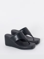 Simply Be Black Wide Fit Wedged Toe Post Heel Sandals - Image 3 of 4