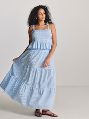 Simply Be Blue Gingham Beach Top and Skirt Co-ord Set - Image 1 of 4