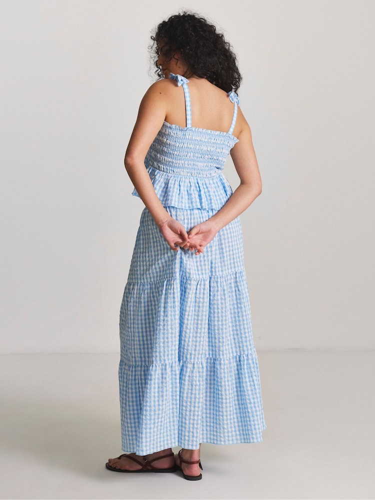 Simply Be Blue Gingham Beach Top and Skirt Co-ord Set - Image 2 of 4