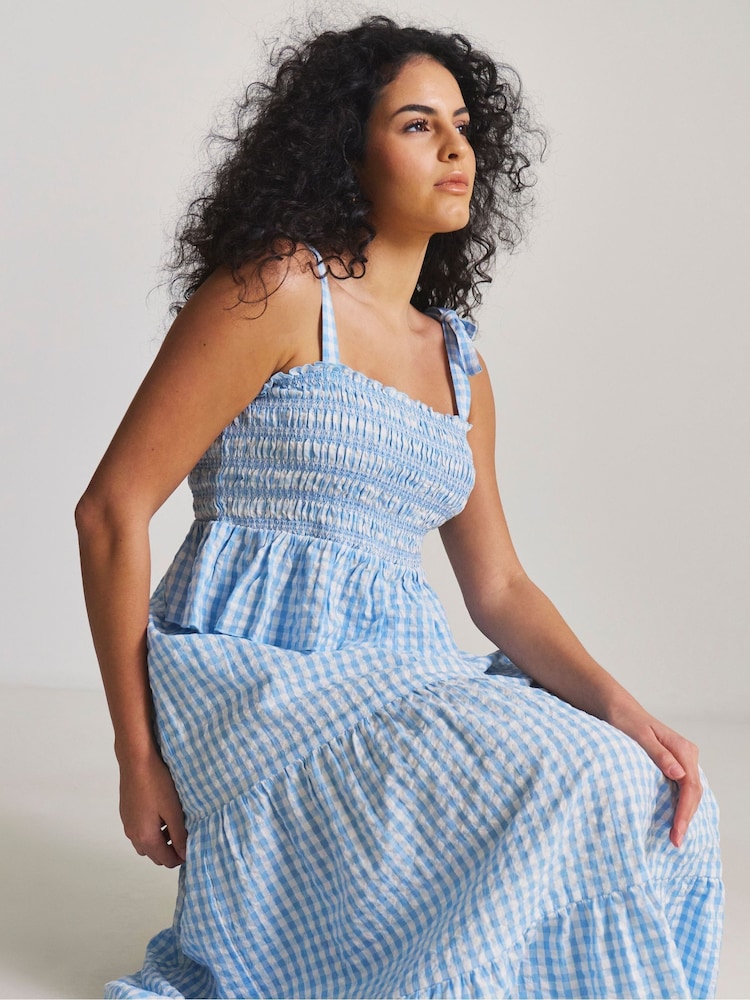 beach dress for women co ord set Womens Simply Be Blue Gingham Beach Top and Skirt Co-ord Set 4-6