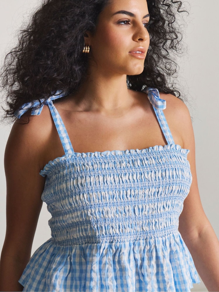 Simply Be Blue Gingham Beach Top and Skirt Co-ord Set - Image 4 of 4