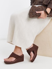 Simply Be Brown Wide Fit Wedged Toe Post Heel Sandals - Image 1 of 4