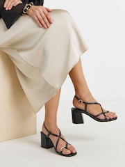 Simply Be Black Wide Fit Toe Loop Hair Hardware Heeled Sandals - Image 1 of 4