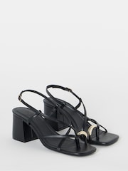 Simply Be Black Wide Fit Toe Loop Hair Hardware Heeled Sandals - Image 3 of 4