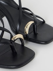 Simply Be Black Wide Fit Toe Loop Hair Hardware Heeled Sandals - Image 4 of 4