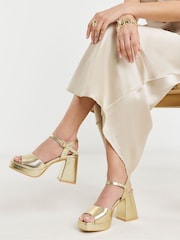 Simply Be Gold Extra Wide Fit Platform Heel Sandals - Image 1 of 4