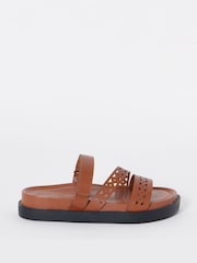 Simply Be Brown Extra Wide Fit Laser Cut Detail Footbed Sandals - Image 1 of 4