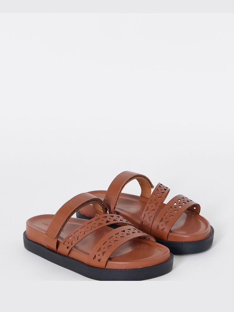 Simply Be Brown Extra Wide Fit Laser Cut Detail Footbed Sandals - Image 2 of 4 Simply Be Brown Extra Wide Fit Laser Cut Detail Footbed Sandals - Image 2 of 4