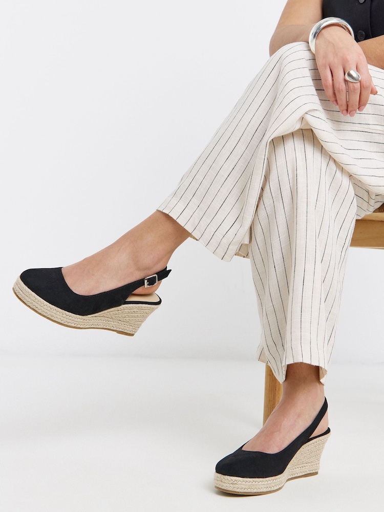 Simply Be Black Wide Fit Espadrille Wedge Slingback Shoes - Image 1 of 4