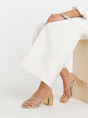 Simply Be Gold Wide Fit Strappy Low Block Heels Sandals - Image 1 of 4