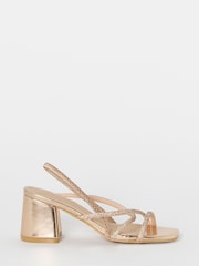Simply Be Gold Wide Fit Strappy Low Block Heels Sandals - Image 2 of 4