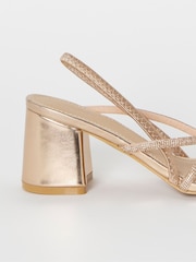 Simply Be Gold Wide Fit Strappy Low Block Heels Sandals - Image 4 of 4