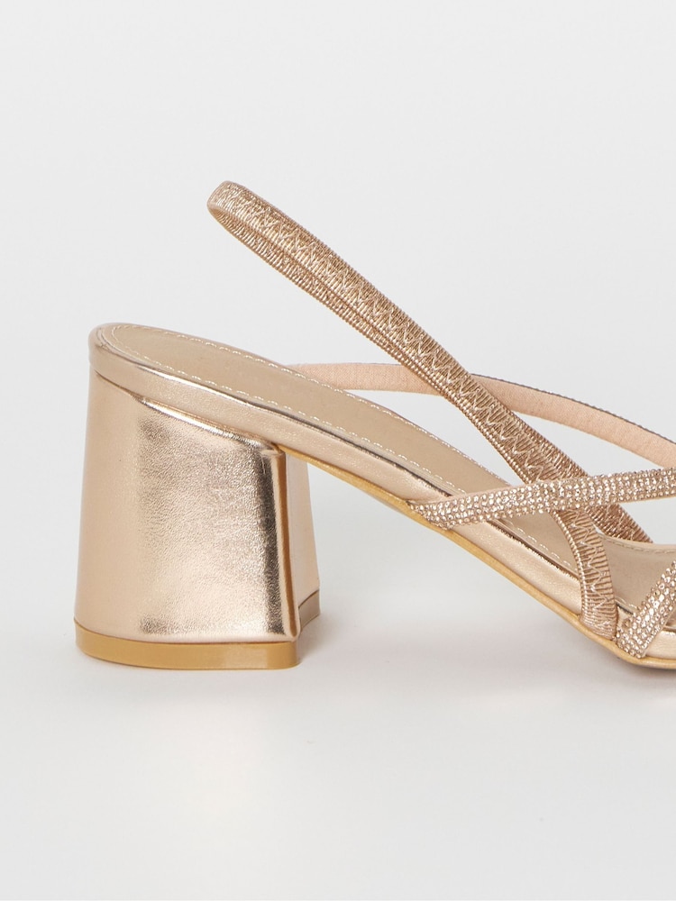 Simply Be Gold Wide Fit Strappy Low Block Heels Sandals - Image 4 of 4