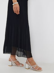 Simply Be Silver Wide Fit Strappy Low Block Heels Sandals - Image 1 of 4