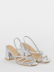 Simply Be Silver Wide Fit Strappy Low Block Heels Sandals - Image 2 of 4