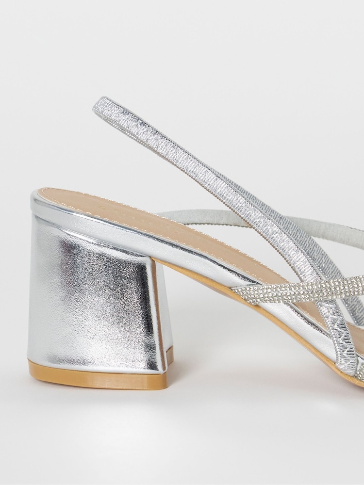 Simply Be Silver Wide Fit Strappy Low Block Heels Sandals - Image 4 of 4