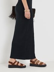 Simply Be Animal Wide Fit Triple Strap Comfort Sandals - Image 1 of 4