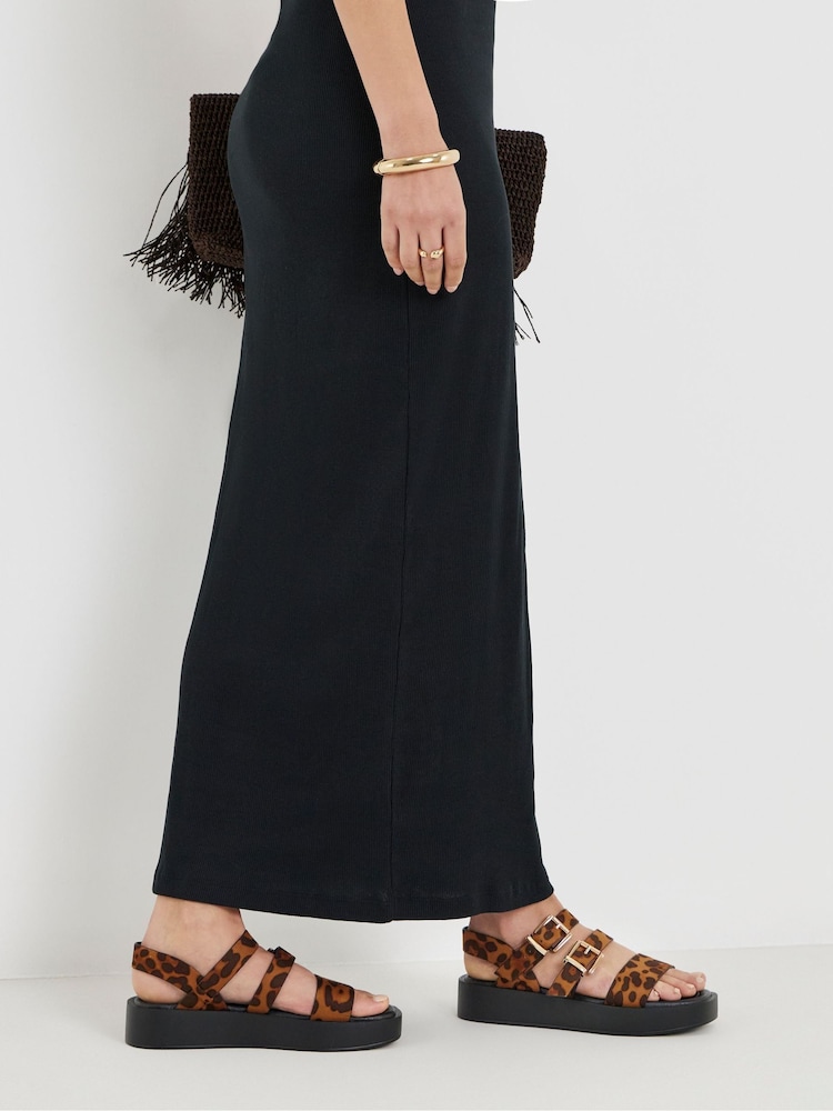 Simply Be Animal Wide Fit Triple Strap Comfort Sandals - Image 1 of 4