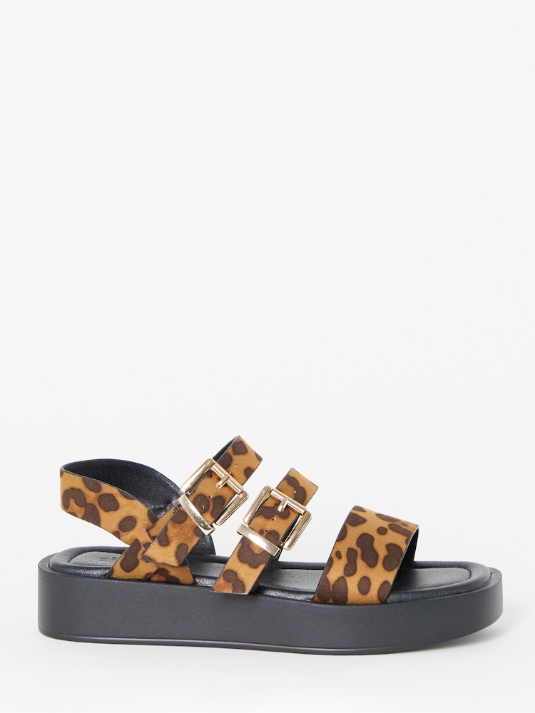 Simply Be Animal Wide Fit Triple Strap Comfort Sandals - Image 2 of 4