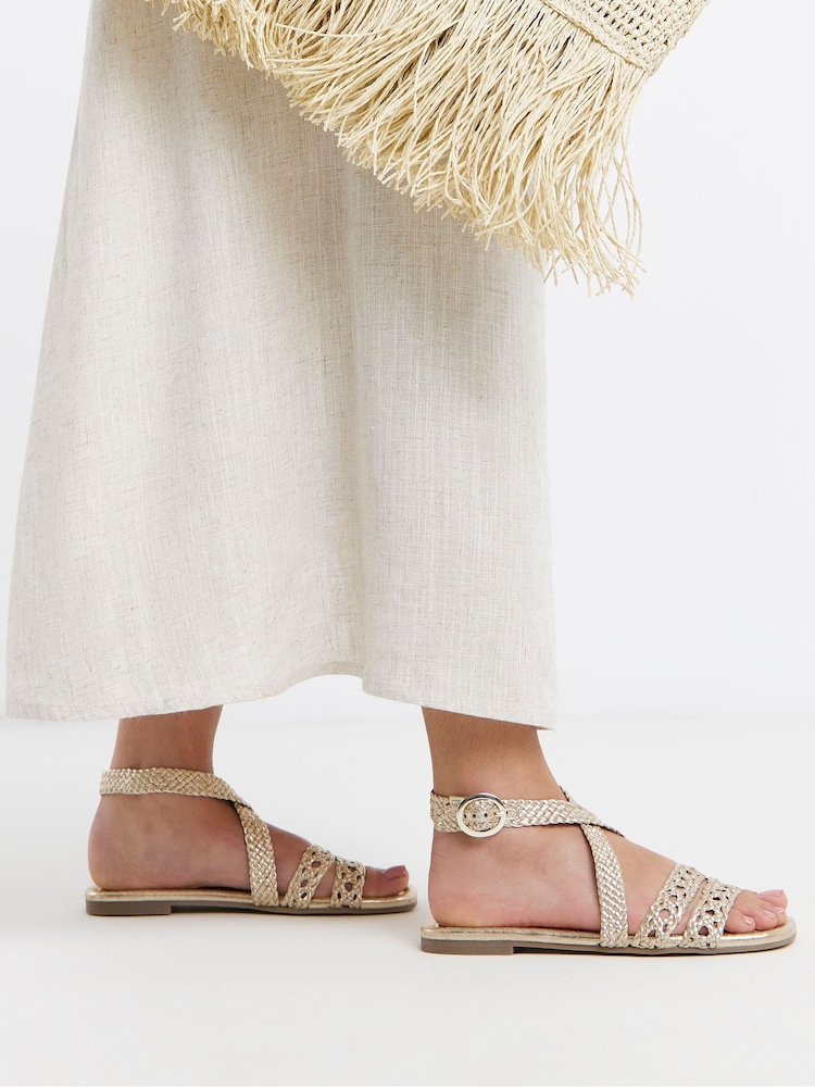 ذهبي - Simply Be Woven Multiple Strap Sandals - Image 1 of 4 ذهبي - Simply Be Woven Multiple Strap Sandals - Image 1 of 4