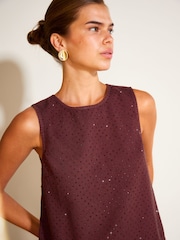 Friends Like These Burgundy Red Premium Embellished Denim Shell Top - Image 2 of 6