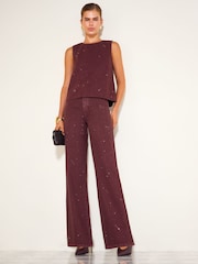 Friends Like These Burgundy Red Premium Embellished Denim Shell Top - Image 4 of 6