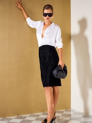 Friends Like These Snake Print Flocked Denim 90s Pencil Skirt - Imaginea 3 din 6
