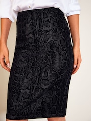 Friends Like These Snake Print Flocked Denim 90s Pencil Skirt - Imaginea 4 din 6