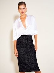 Friends Like These Snake Print Flocked Denim 90s Pencil Skirt - Imaginea 5 din 6