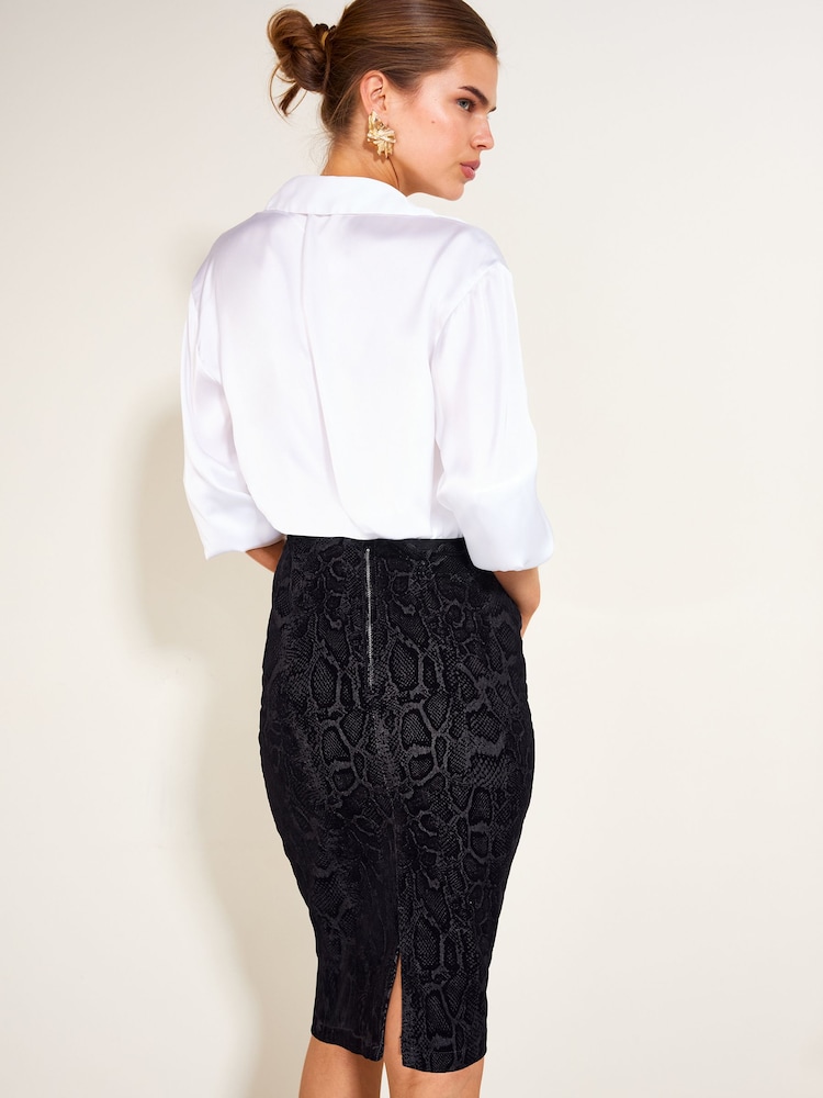 Friends Like These Snake Print Flocked Denim 90s Pencil Skirt - Imaginea 6 din 6