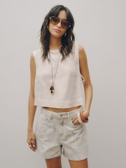 Floral Print High Rise A-Line Denim Shorts - Image 1 of 5