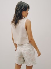 Floral Print High Rise A-Line Denim Shorts - Image 4 of 5