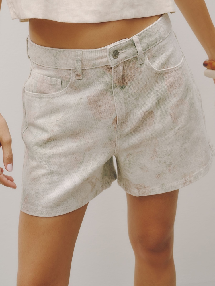 Floral Print High Rise A-Line Denim Shorts - Image 5 of 5 Floral Print High Rise A-Line Denim Shorts - Image 5 of 5