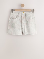 Floral Print High Rise A-Line Denim Shorts - Image 6 of 8