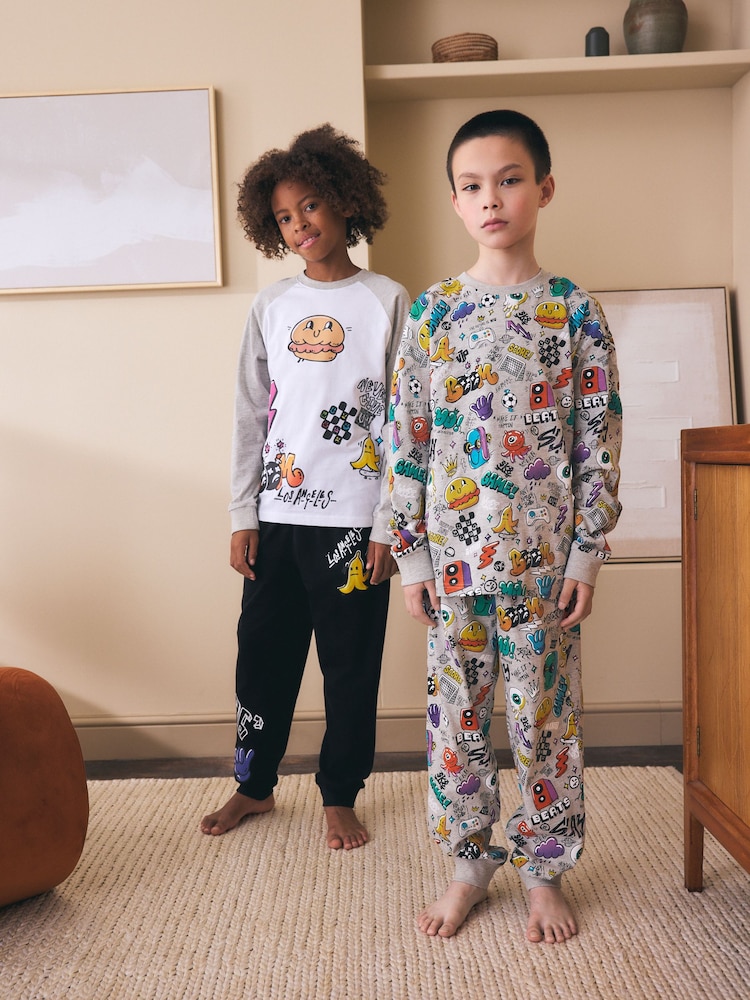Bright Doodle Long Sleeve Pyjamas 2 Pack (3-16yrs) - Image 2 of 7 Bright Doodle Long Sleeve Pyjamas 2 Pack (3-16yrs) - Image 2 of 7