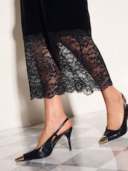 Friends Like These Black Velvet Lace Hem Midi Skirt - Image 3 of 5