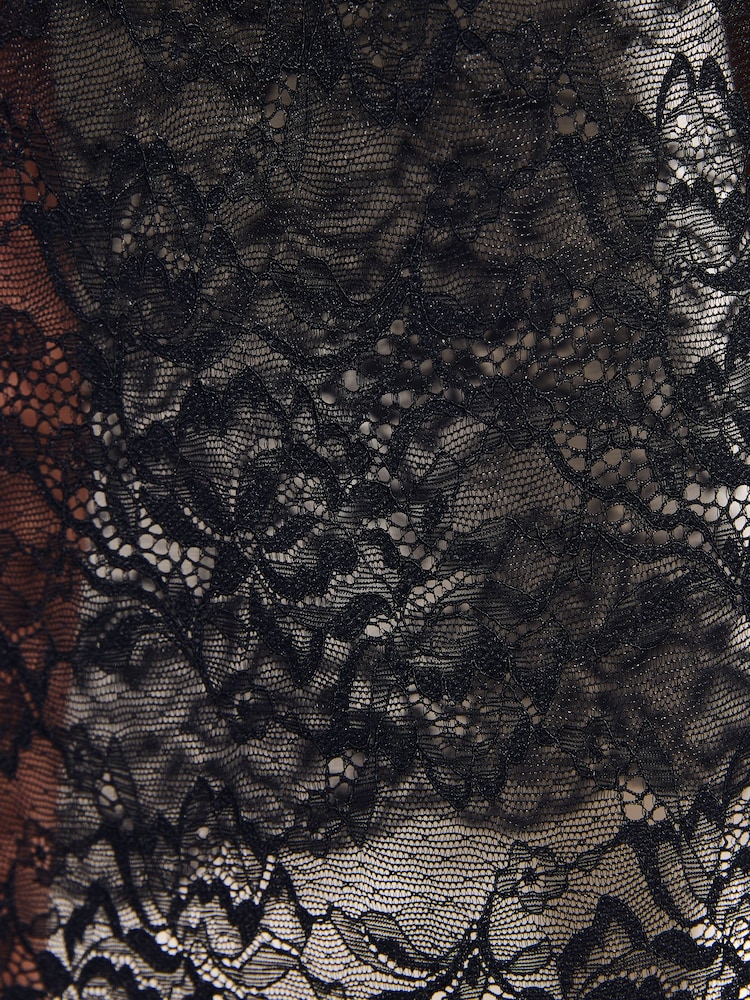 Friends Like These Black Velvet Lace Hem Midi Skirt - Image 5 of 5