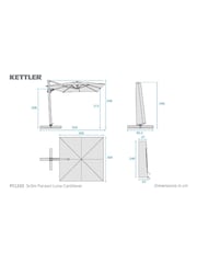 Kettler Slate Grey Luna 3x3m Square Cantilever Parasol - Image 5 of 5