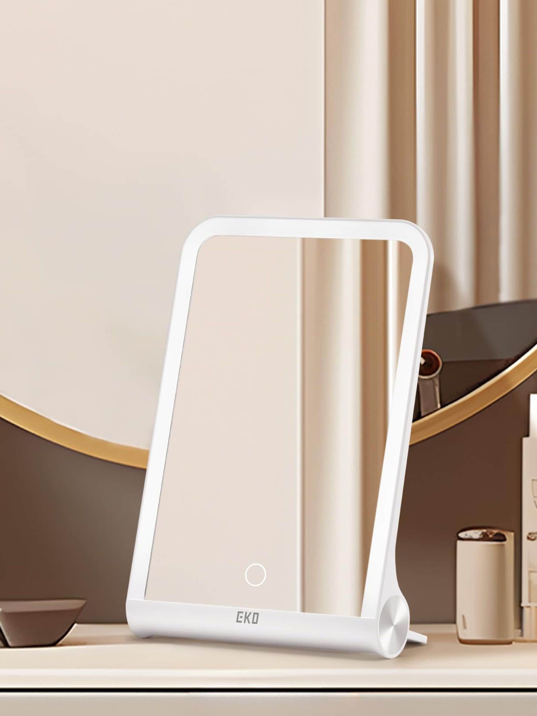 EKO iMira Foldable LED Mirror,Ultra Clear, Portable,Rechargeable Vanity Mirror with Adjustable Brightness,H26cm x W18cm x D4cm,White - Image 5