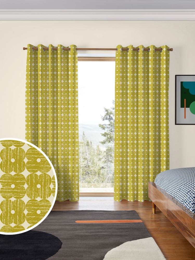 Orla Kiely Yellow Textured Flower Made to Measure Curtains - Image 1 of 8