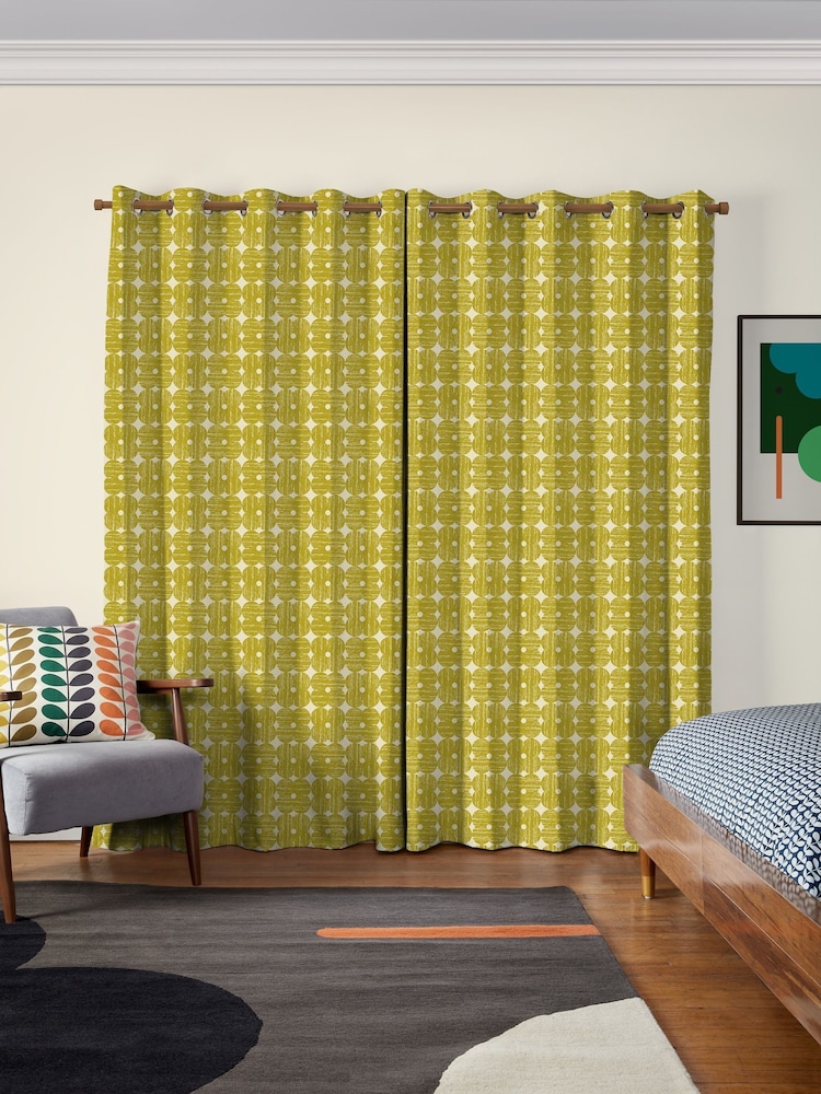 Orla Kiely Yellow Textured Flower Made to Measure Curtains - Image 2 of 8