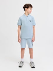 JACK & JONES JUNIOR Blue Polo Top And Sweat Shorts Set - Image 4 of 9