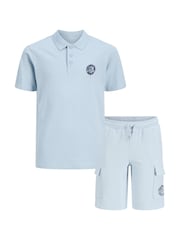 JACK & JONES JUNIOR Blue Polo Top And Sweat Shorts Set - Image 7 of 9