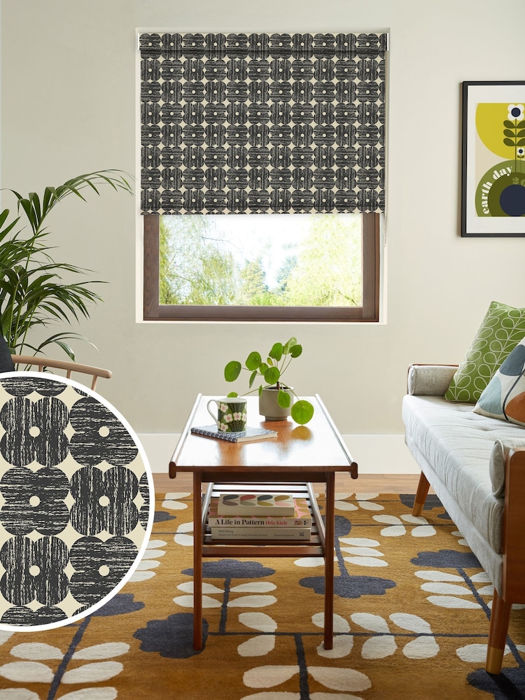 Orla Kiely Charcoal Textured Flower Made to Measure Blinds - Image 1 of 6