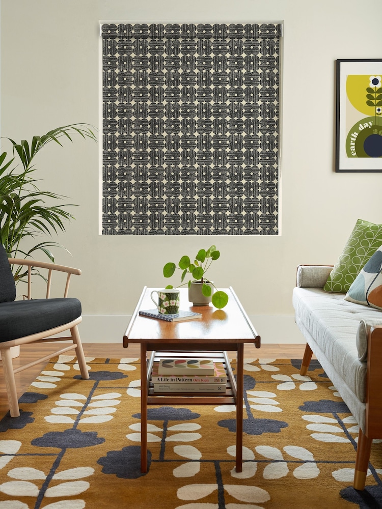 Orla Kiely Charcoal Textured Flower Made to Measure Blinds - Image 2 of 6