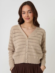 Threadbare Natural Pointelle Knit V-Neck Cardigan - Image 1 of 4