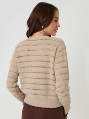 Threadbare Natural Pointelle Knit V-Neck Cardigan - Image 2 of 4